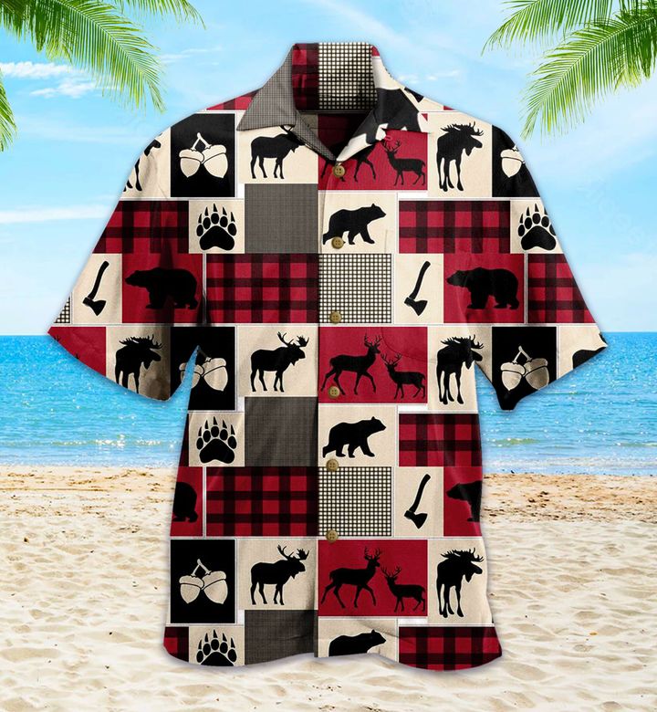 Rustic Moose And Bear Red Vintage Hawaii Shirt Ha41001