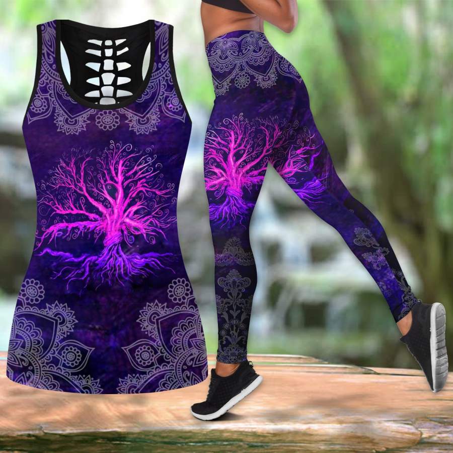 Tree of life legging + hollow tanktop combo HAC270302