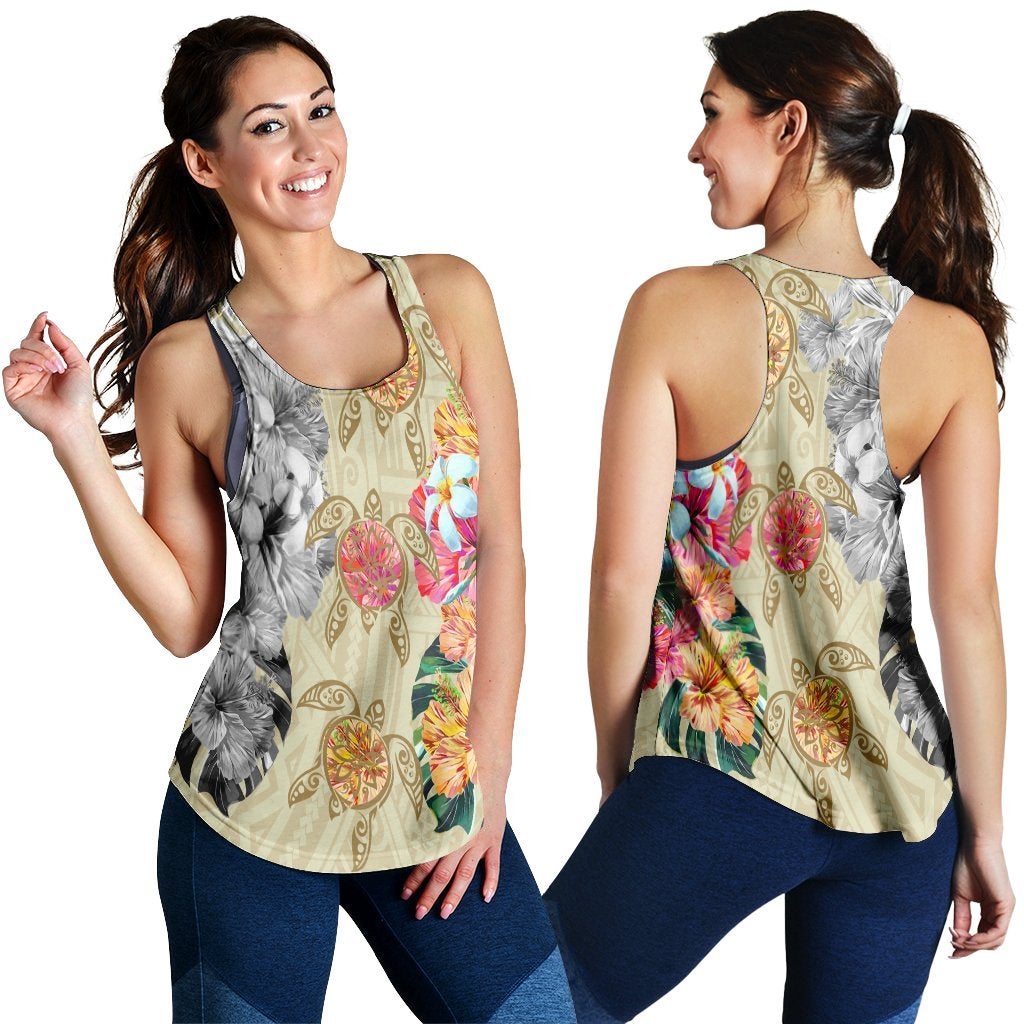 Hawaiian Polynesian Flowers Swimming Turtles Racerback Tank Ha18180