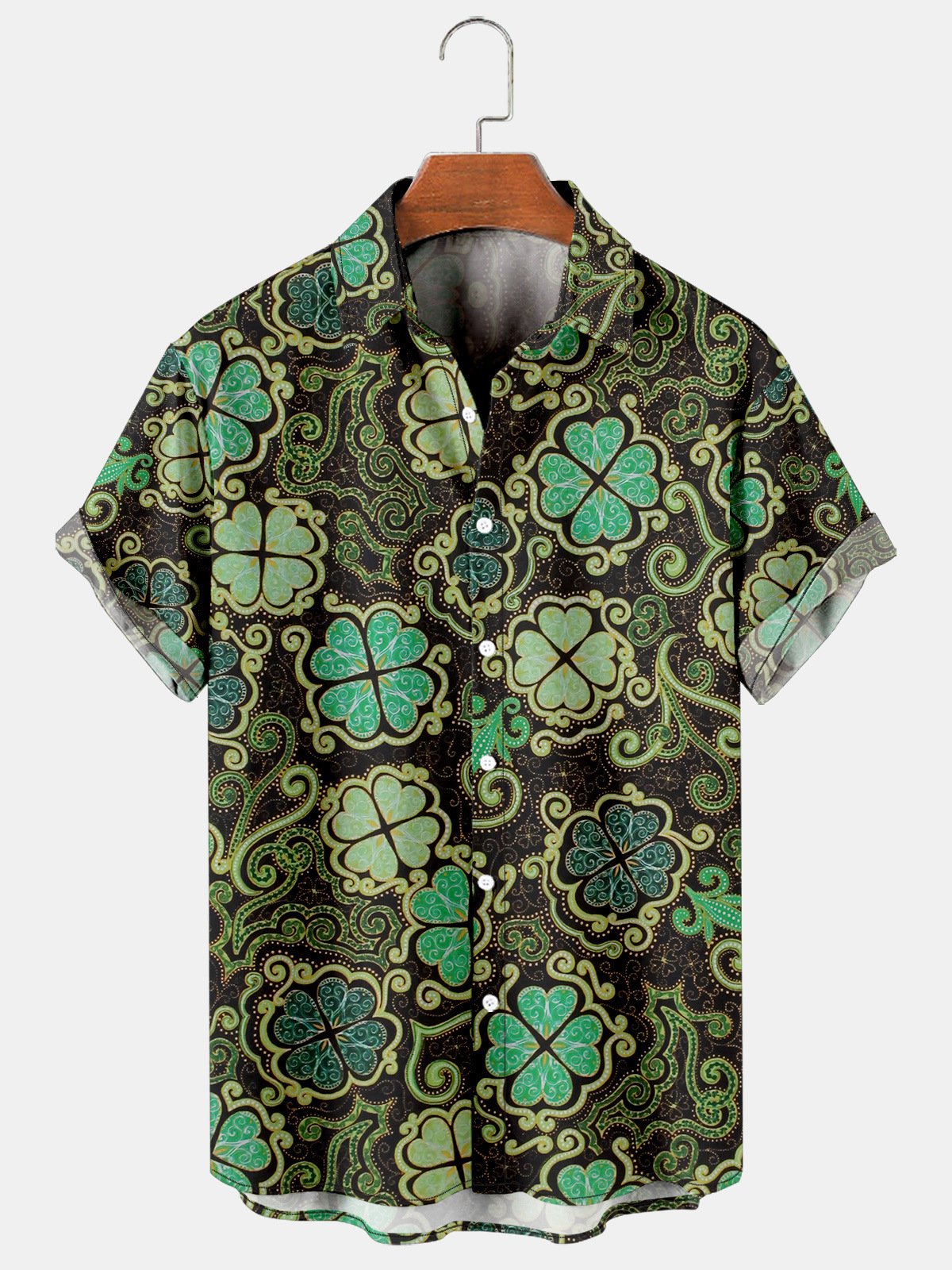 Mens St Day Shamrock Print Casual Breathable Short Sleeve Hawaii Shirts Ha64505