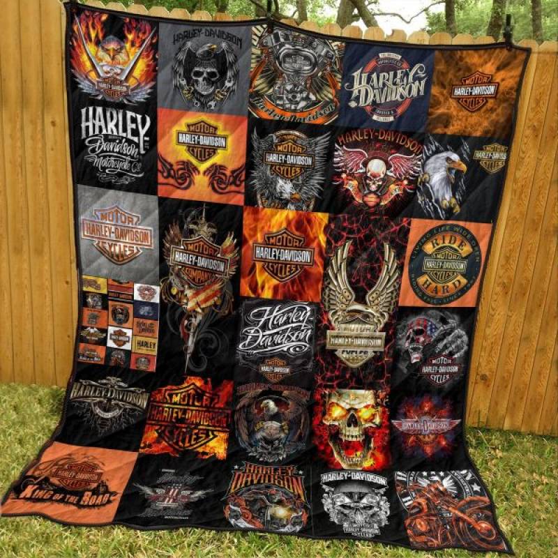 Harley-Davidson 100% Cotton Fabric Quilt – Harley-Davidson Quilted Flannel Blanket – King of The Road Harley-Davidson Motorcycle Quilt/sewing