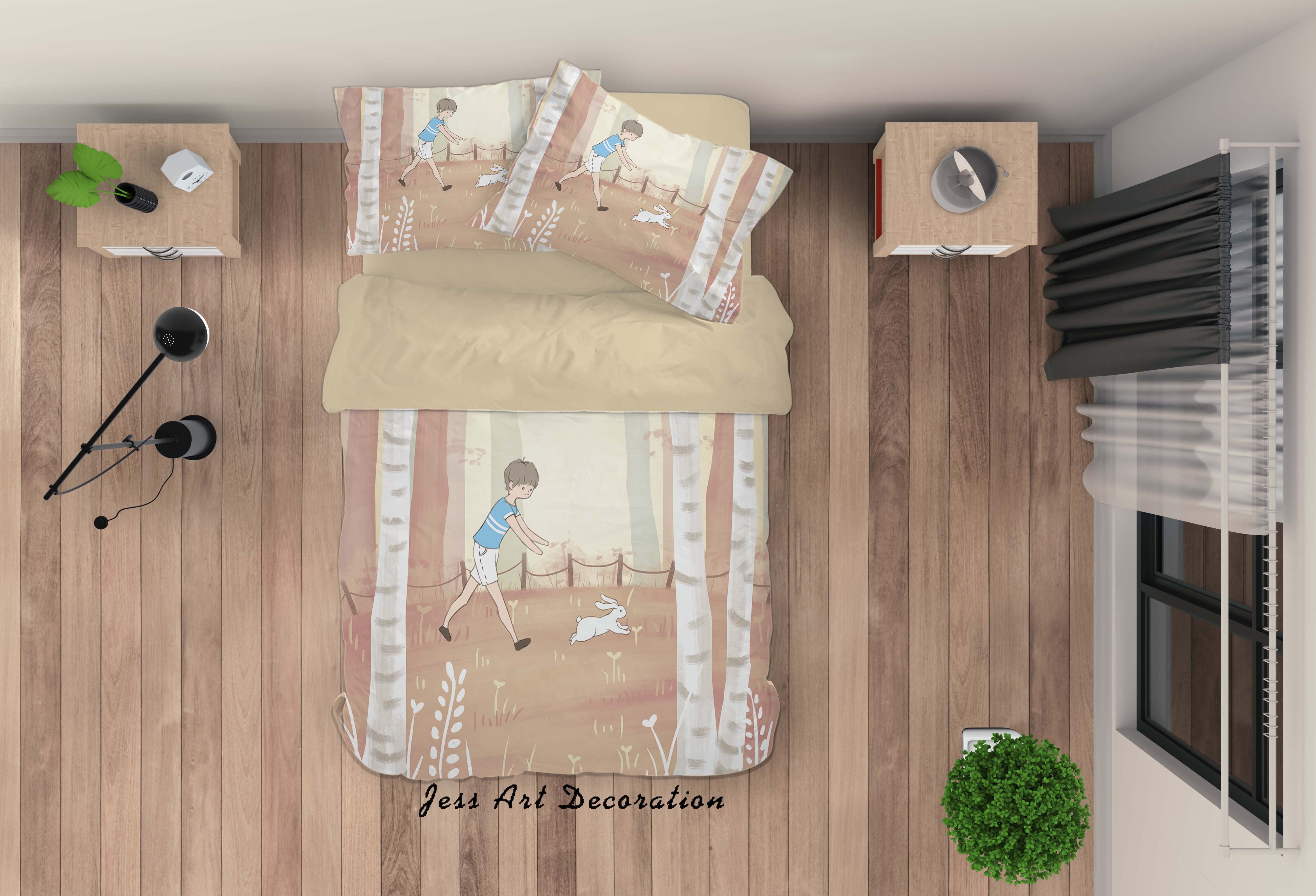 3D Wood Boy White Rabbit Painting Quilt Cover Set Bedding Set Duvet Cover Pillowcases A462 Lqh