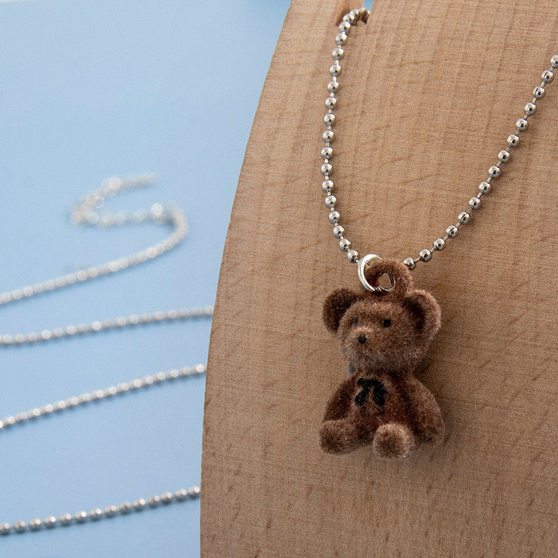 Cute Bear Pendant Necklace for Women Girl Fashion Long Sweater Chain Necklace Party Jewelry Gifts alx