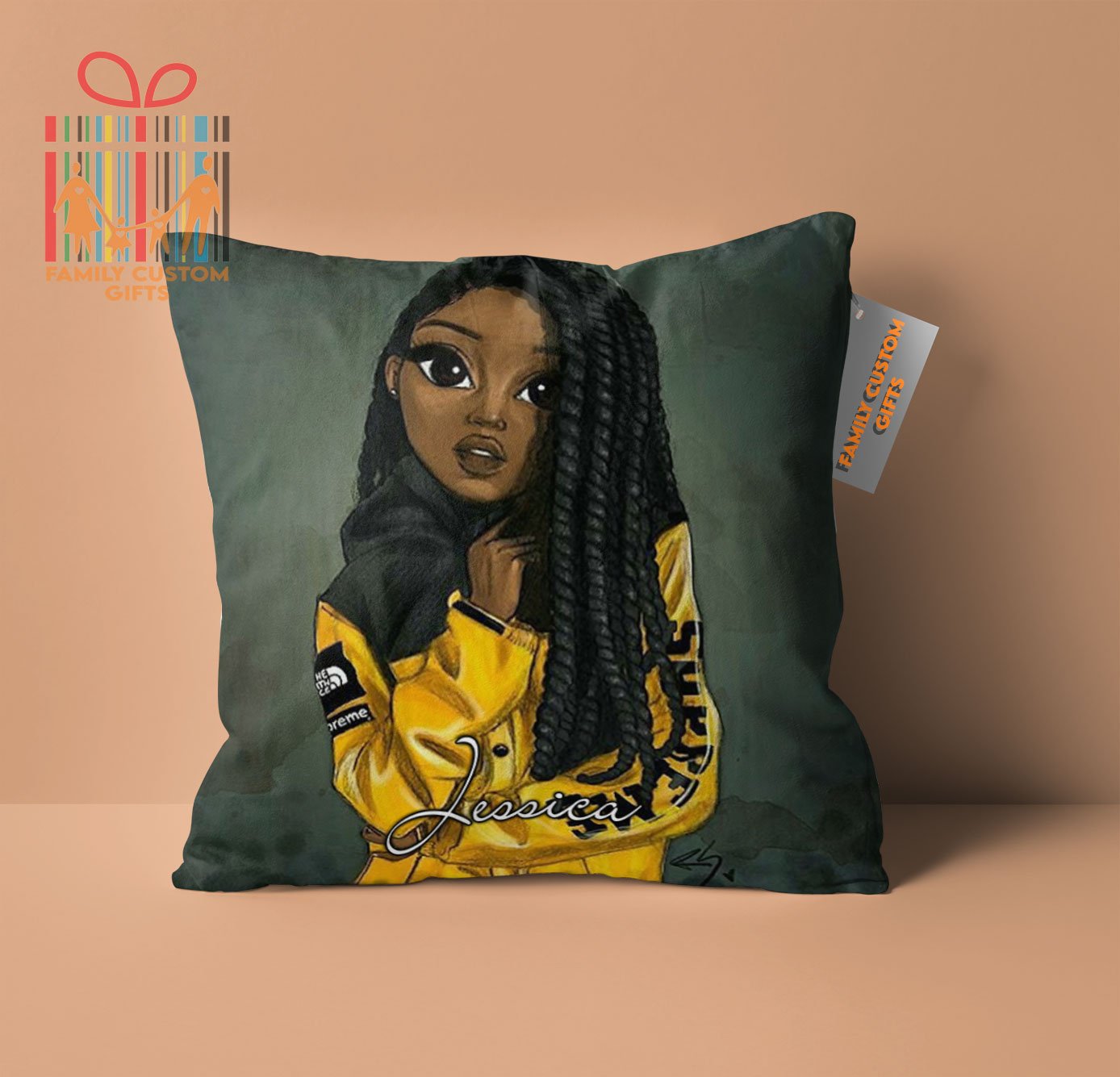 Customized Pillow African American Girl Black Girl Personalized Gift Pillow – Gift for Girls – Canvas Pillow