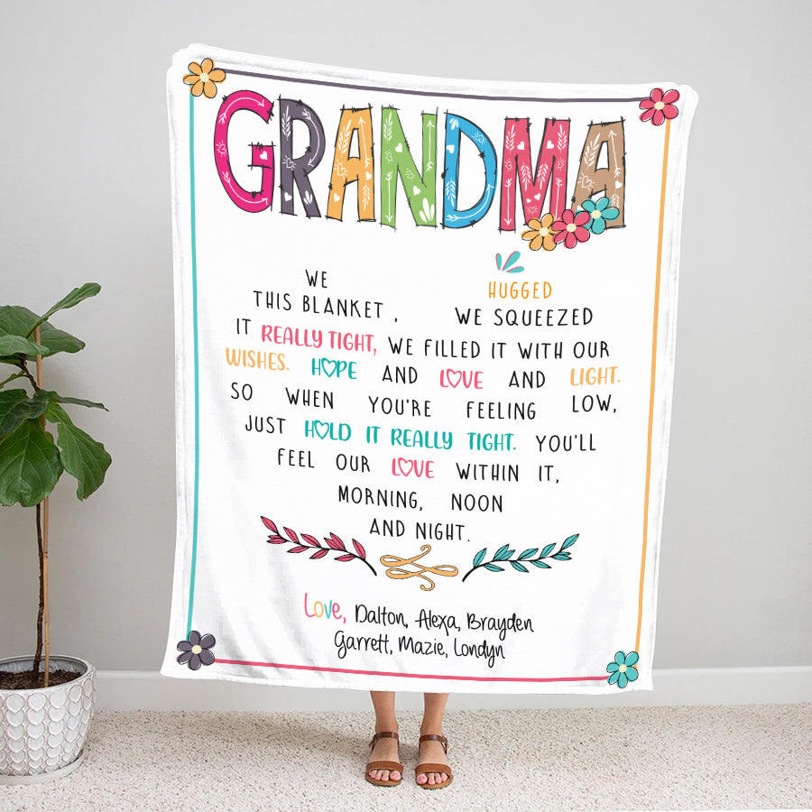 Personalized Grandma Throw Blanket, Birthday Mothers Day Christmas Gift For Grandma Mimi Nana Gigi From Grandkids