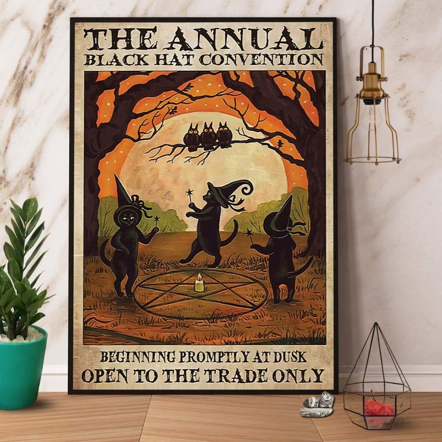 Black cat the annual black hat convention Halloween gift paper poster no frame/ wrapped canvas wall decor full size