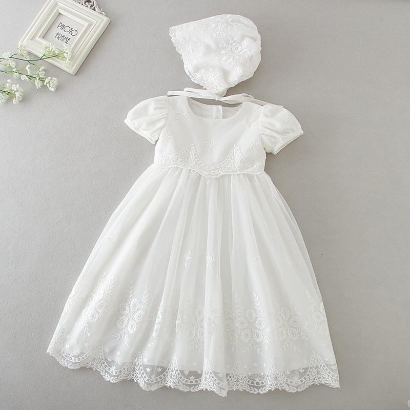 2022 New Baby Girl Dress Baptism Dress White Lace Infant Baptism Birthday Party Wedding Princess Dress Baby Clothing 0-24M alx