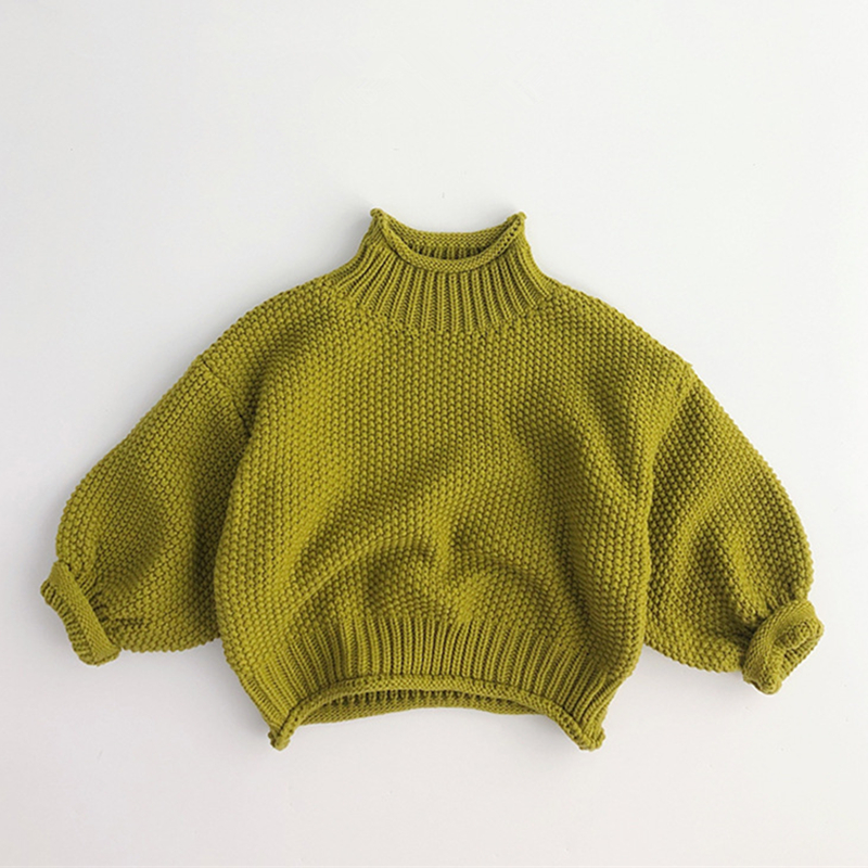 Winter Kids Sweater Vintage Boys Knitwear Solid Turtleneck Girls Sweaters Thicken Warm High-Neck Children Pullovers Baby Jumper alx