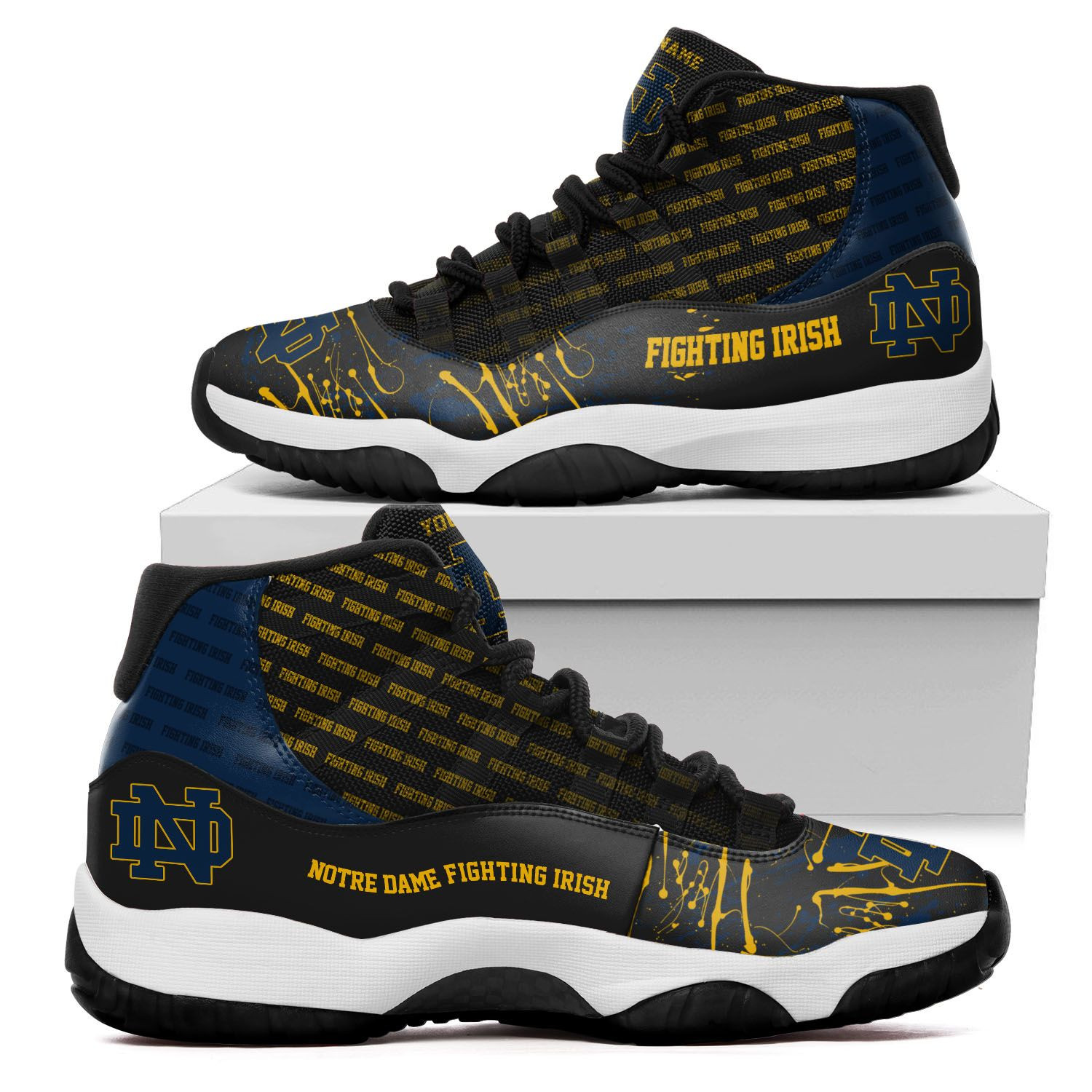 Custom Name Notre Dame Fighting Irish Air Jd 11 Sneakers Shoes 148 For Football Fans University Of Notre Dame