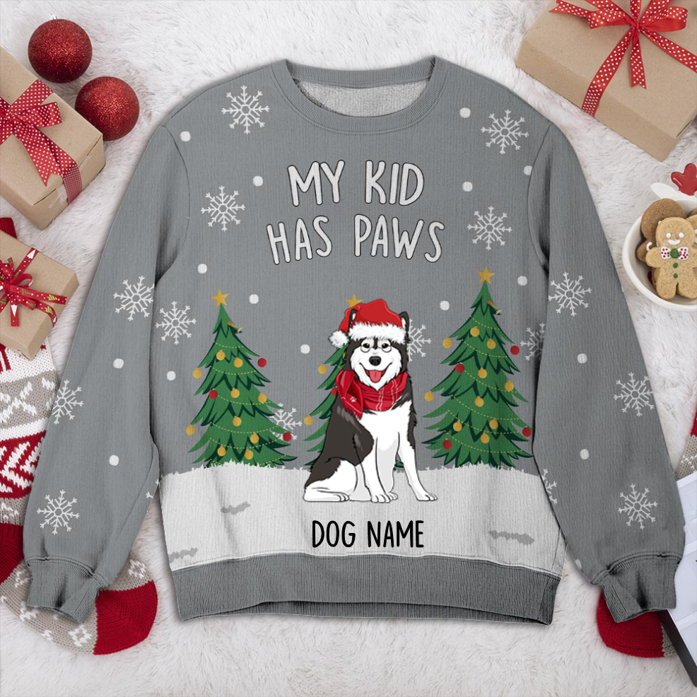 Alaskan Malamute My Kid Has Paws Personalized Sweater, Dog Ugly Christmas Sweater