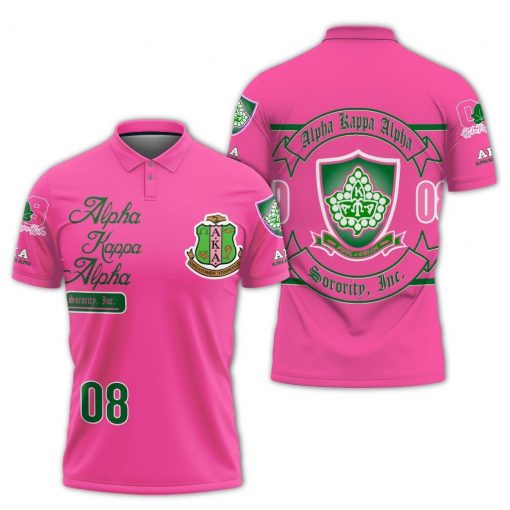 Alpha Kappa Alpha Sorority Inc 08 Pink And Green Polo Shirt