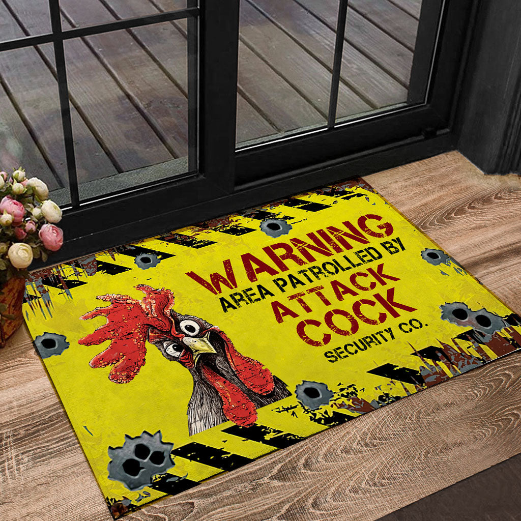 Tmarc Tee Warrning Area Patrolled By Attack Cock Doormat