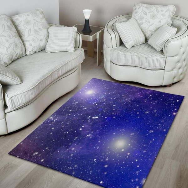 Blue Stardust Space Galaxy Area Rug