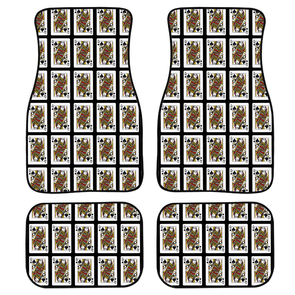 Queen Of Spades Playing Card Pattern Print Front And Back Car Floor Mats, Front Car Mat