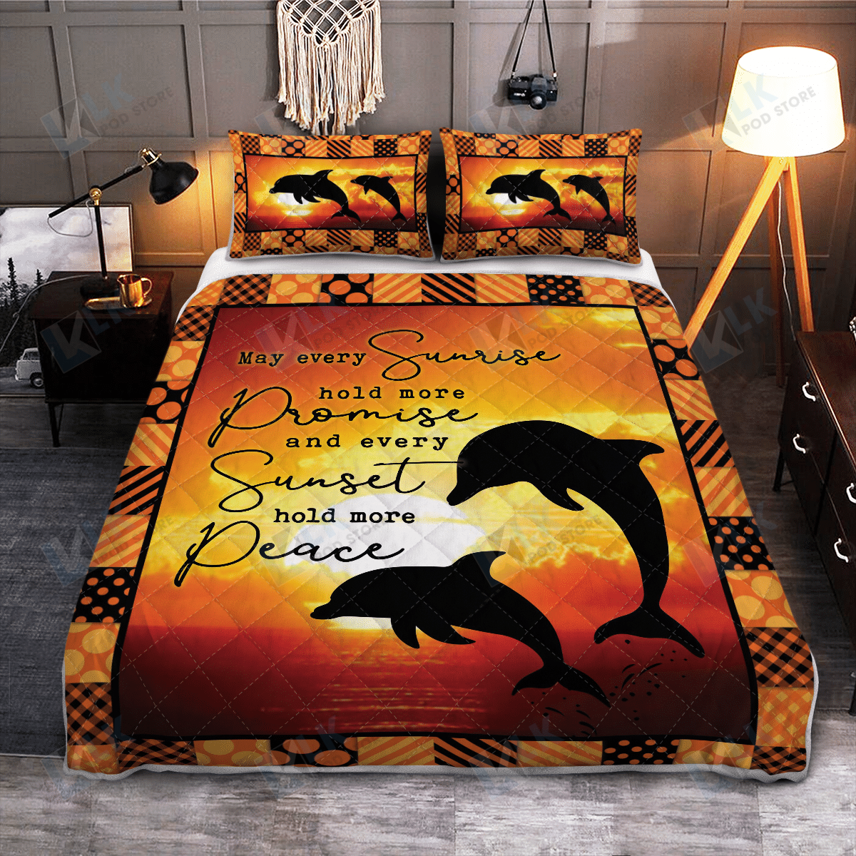 Dolphin May Every Sunrise Quilt Bedding Set, Quilt, 2 Pillow Covers, Comforter, Bed Sheet Set, Dolphin Lover Gift