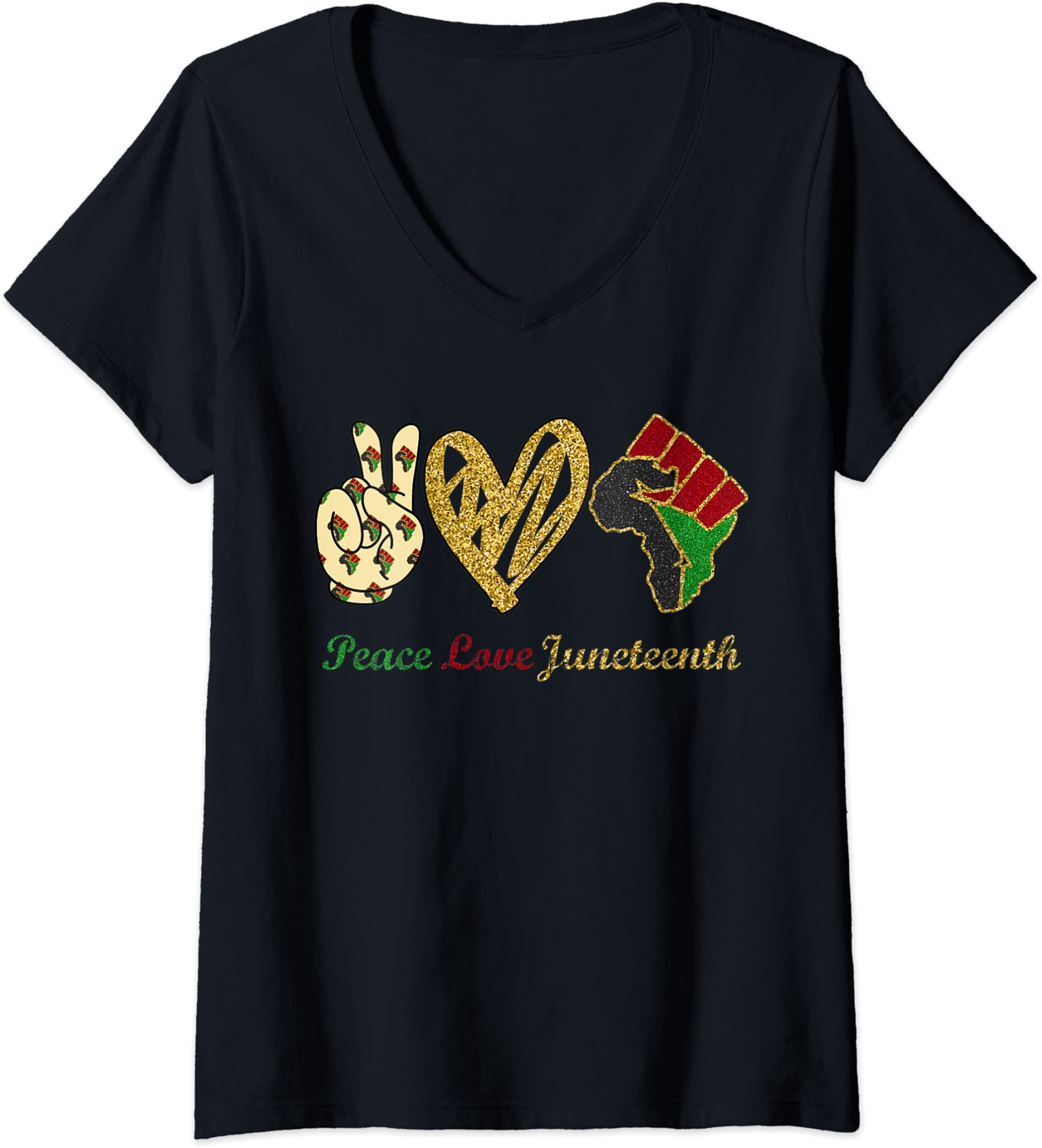 Womens Peace Love Juneteenth Black Pride Freedom independence day V-Neck T-Shirt