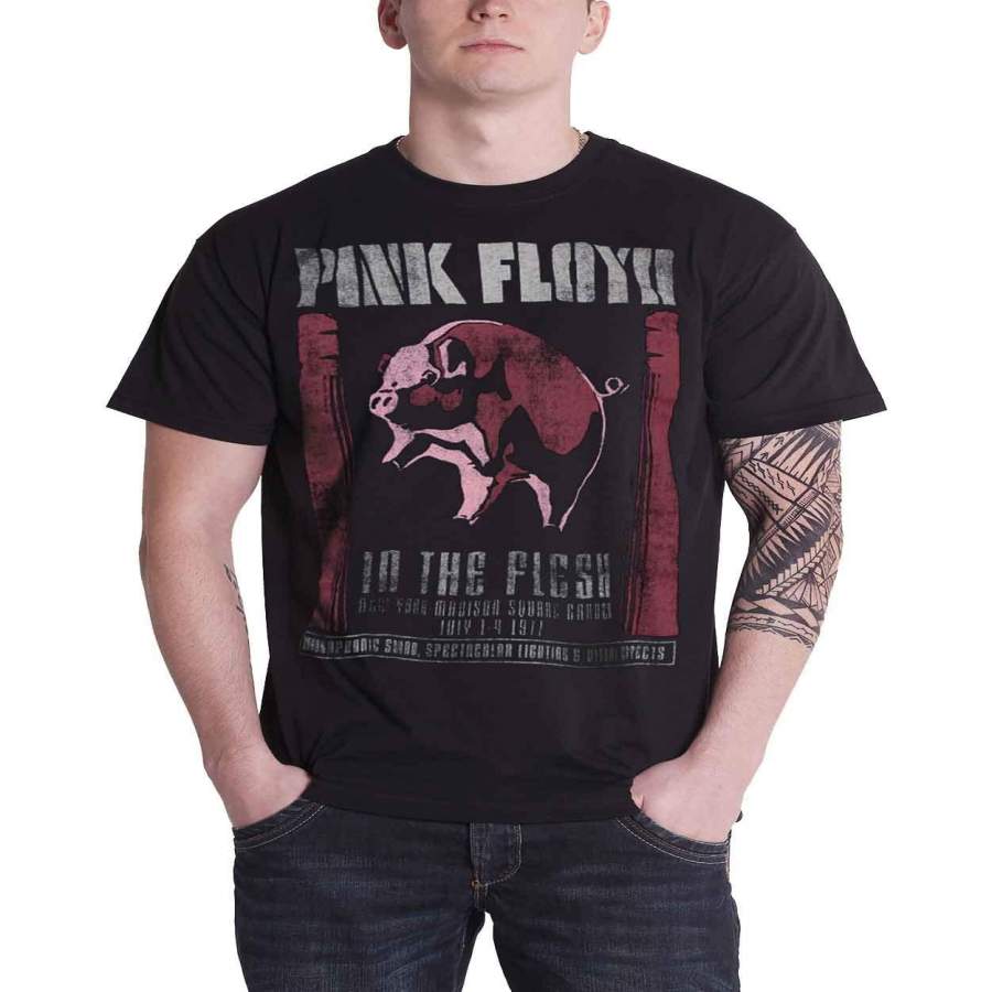 Pink Floyd T Shirt Mens Black In The Flesh Vintage Tour Poster Official ...