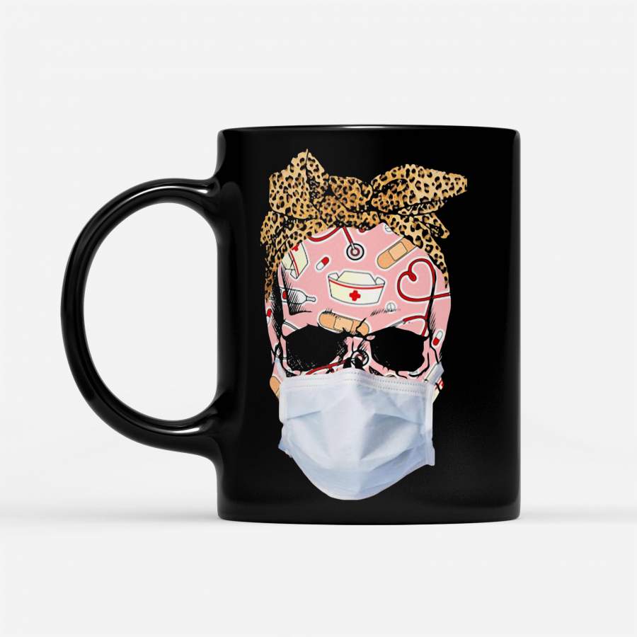 Skull Nurse Leopard Bow Covid-19 – Black Mug