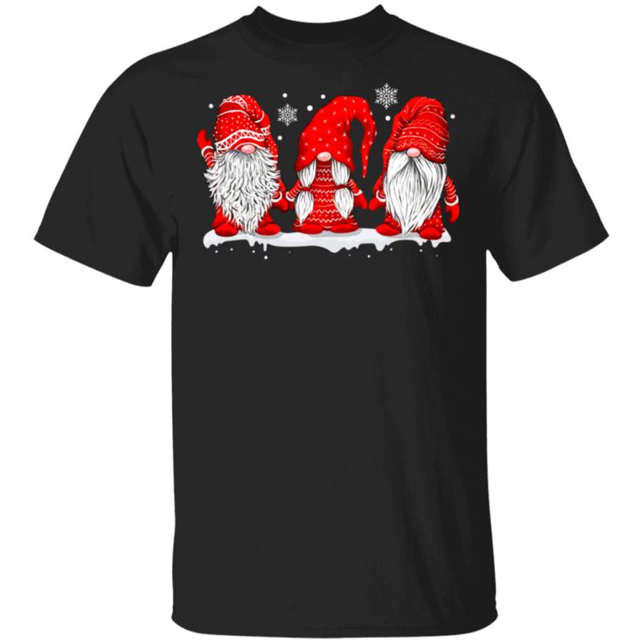 Three Gnomes In Red Costume Christmas Gift Funny T-Shirt