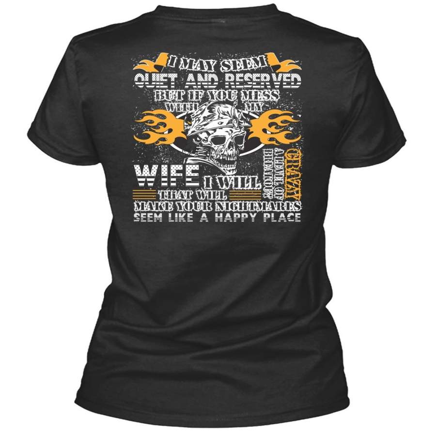 You Mess With My Wife T Shirt, Happy Place T Shirt, Cool Shirt (Ladies LS Heather V-Neck)