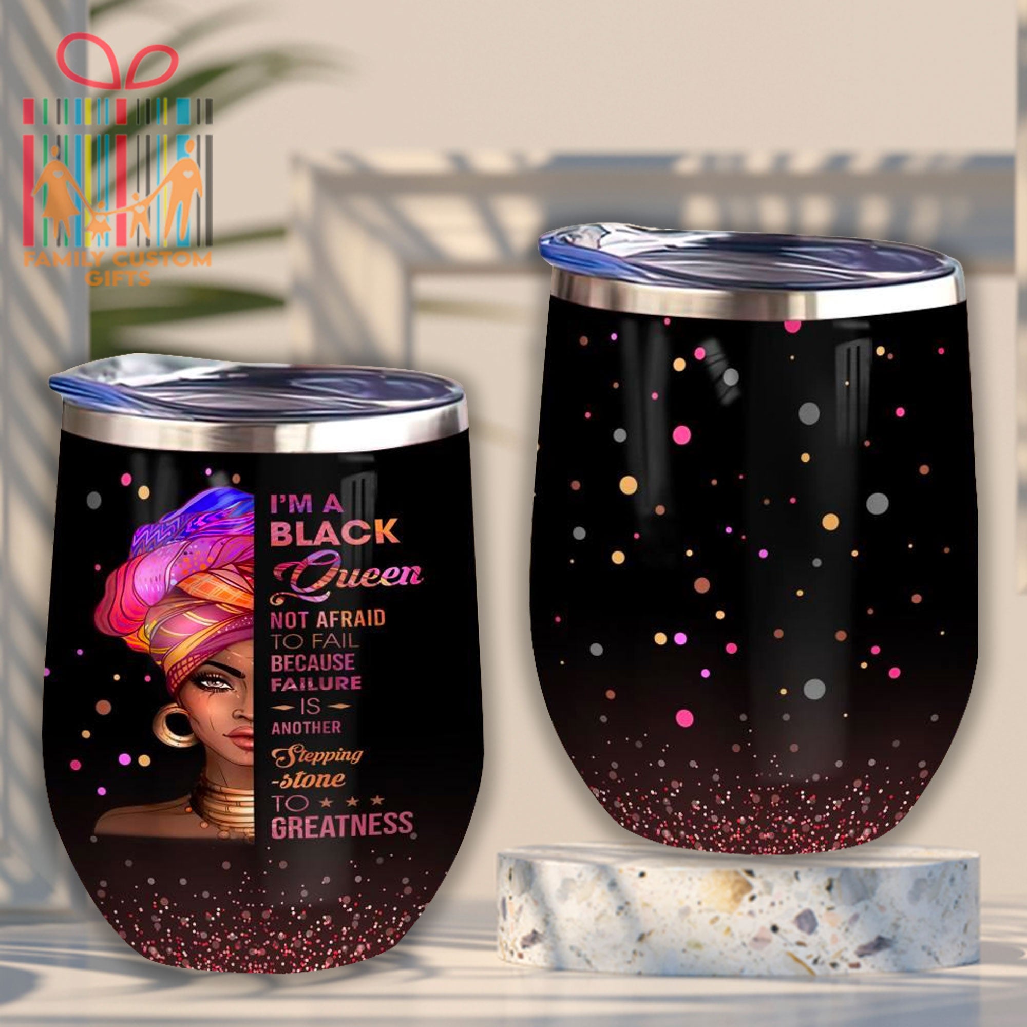 African American Black Queen Custom Tumbler Cups For Women Personalized Stainless Steel Wine Glasses