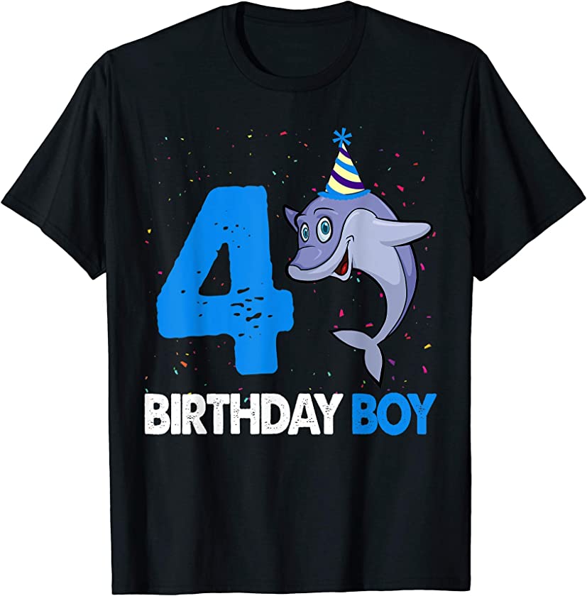 Funny 4 Th Birthday Shirt Boy Dolphine Birthday Party T-Shirt