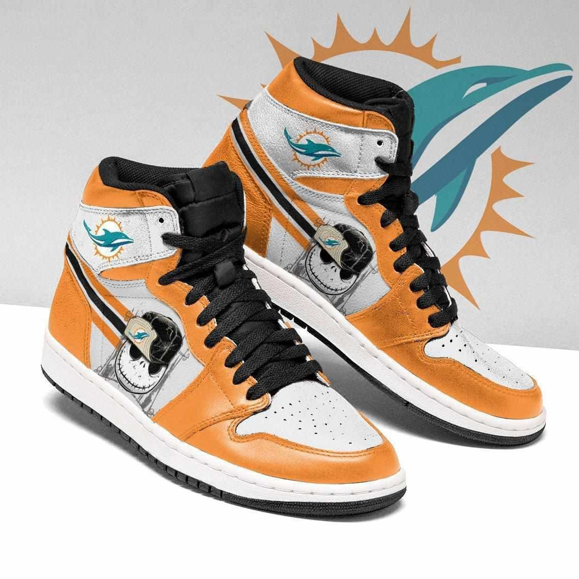 Miami Dolphins Football Jack Skellington Design Air Jordan 1 High Printing Shoes Sneaker