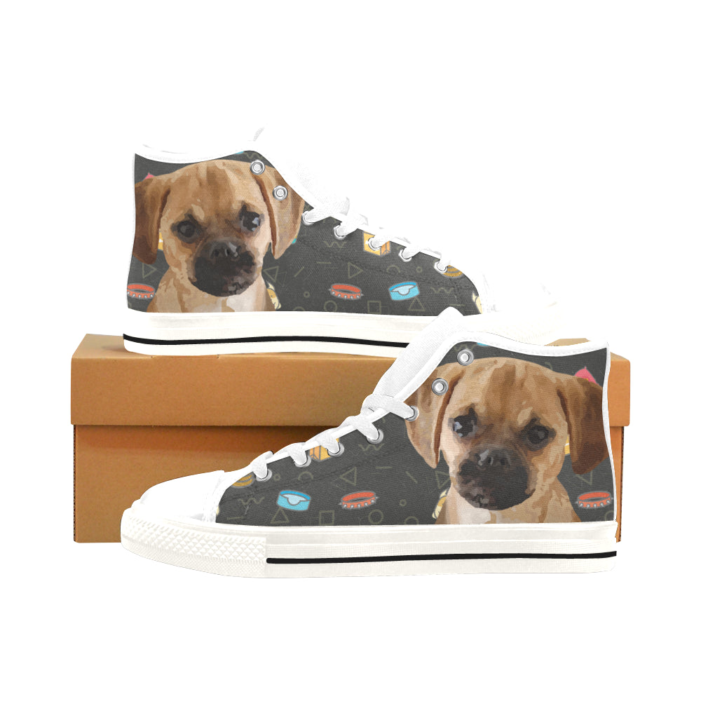 Puggle Dog White Men’s Classic High Top Canvas Shoes /Large Size