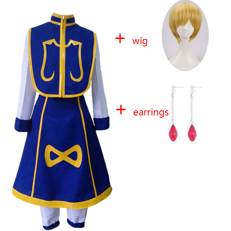 Anime Hunter x Hunter Kurapika Cosplay Costume Wig Rings Chains Earrings Women Halloween Christmas Party Uniform Costumes Wigs alx