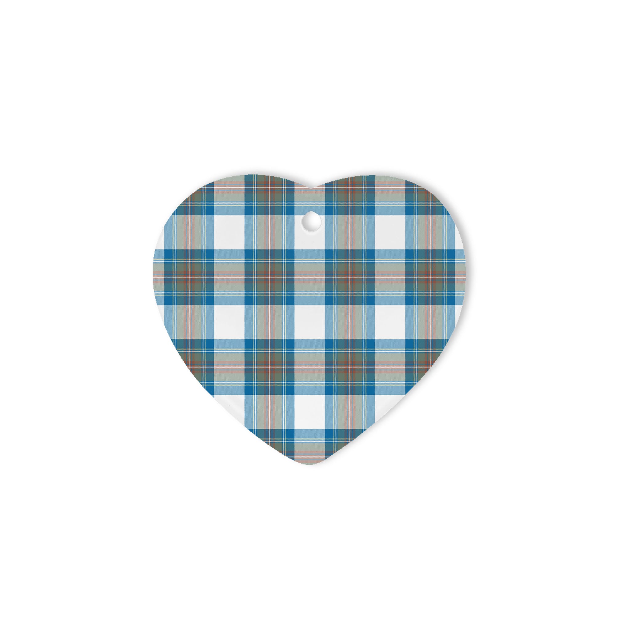 Stewart Muted Blue Tartan Heart Ornaments, Christmas Tree Ornament, Plaid Christmas Ornaments, Ceramic Heart Christmas Tree Decoration