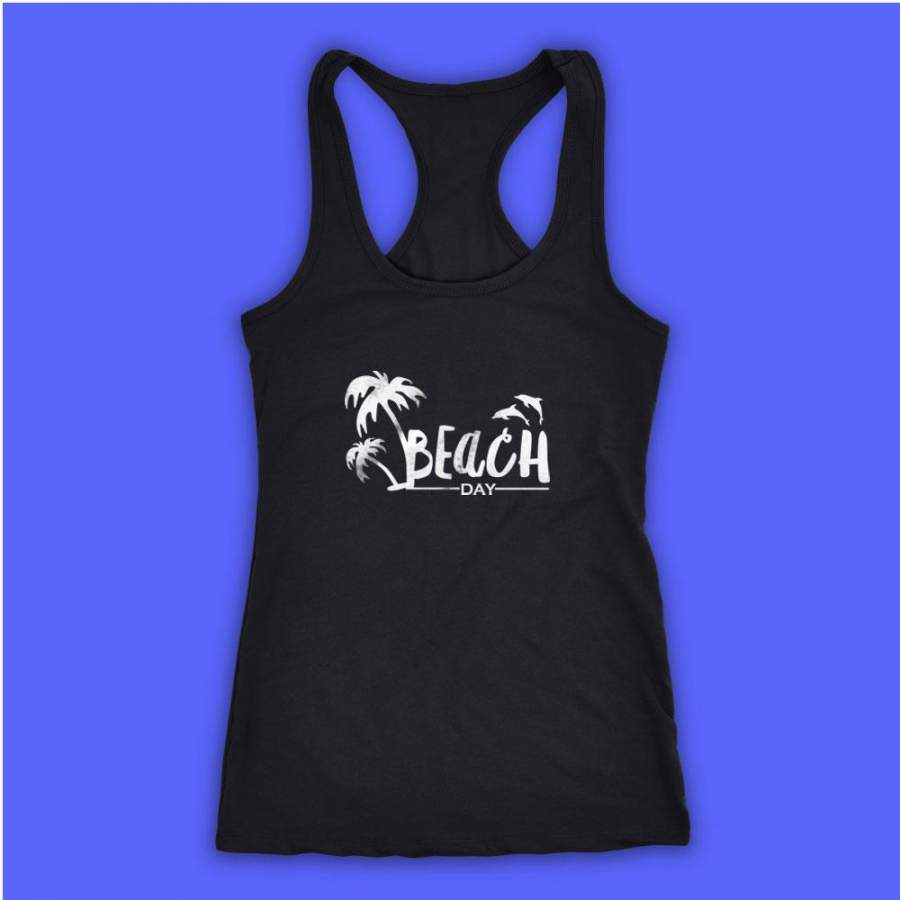 Beach Day Dolphin Palm Tree Women’S Tank Top Racerback