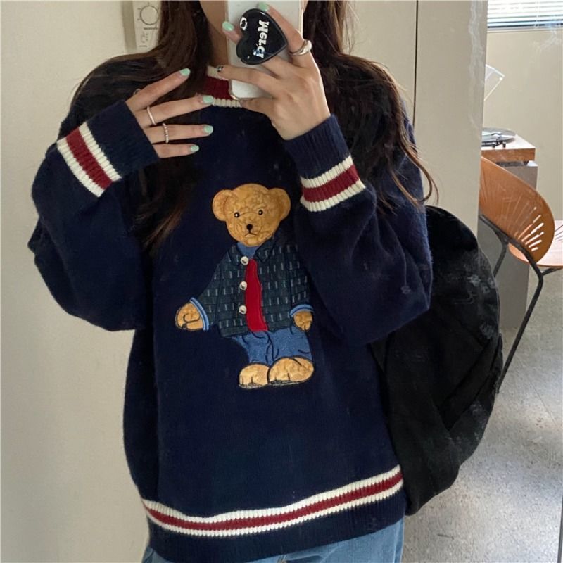 Autumn Winter Warm Sweater Pullover Korean Style Harajuku Cute Bear Hoodies Kawaii Loose Sweatshirt Japanese Street Outwear Tops alx