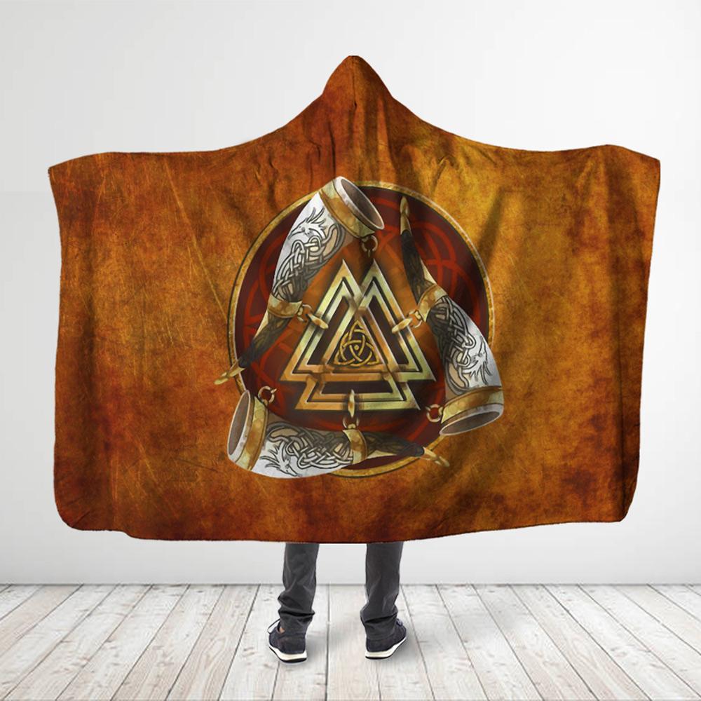 Viticstore™ Viking Drinking Horn – 3XL light brown 3D All Over Print Hooded Blanket