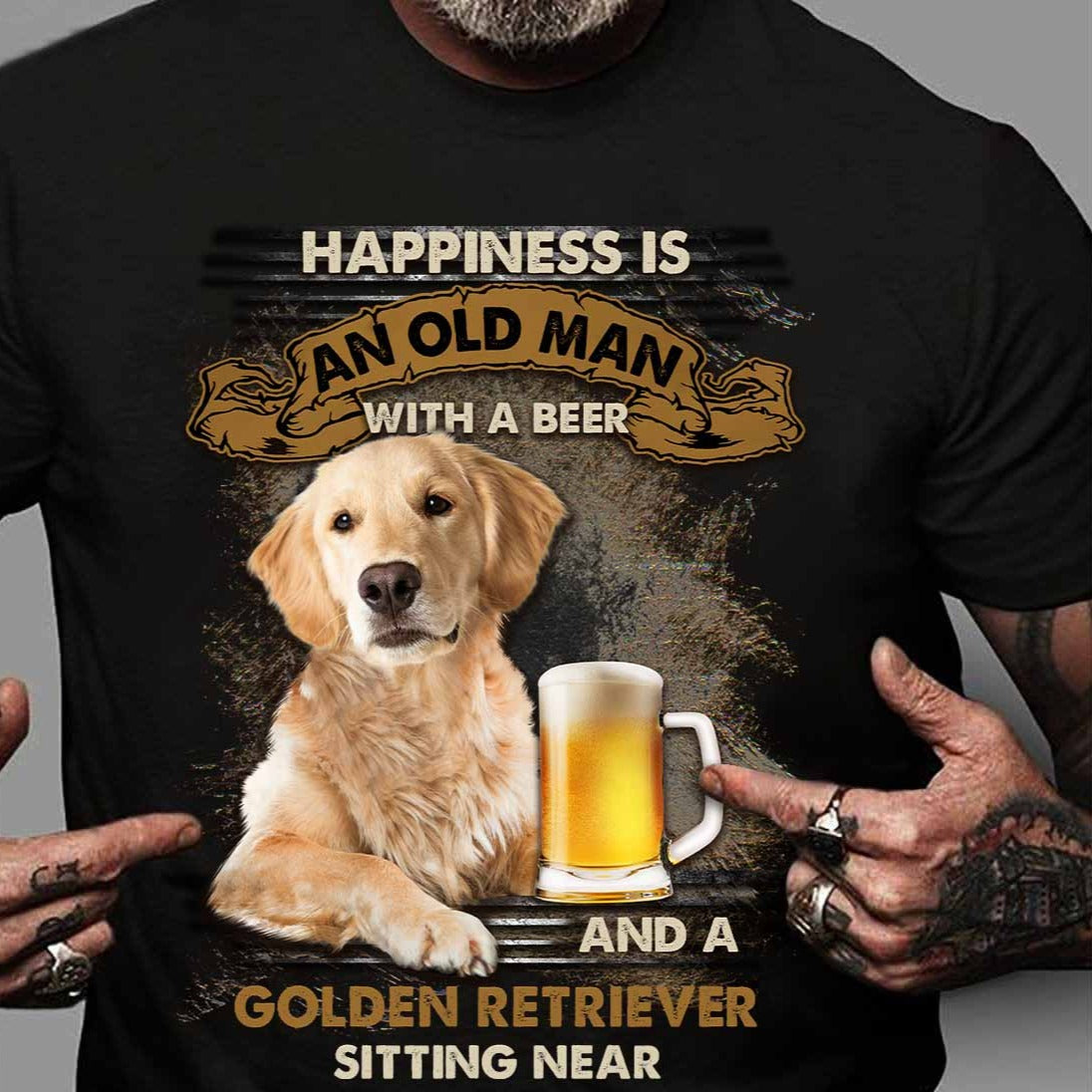 Happiness Is An Old Man And A Golden Retriever Sitting Near Gift Standard/Premium T-Shirt