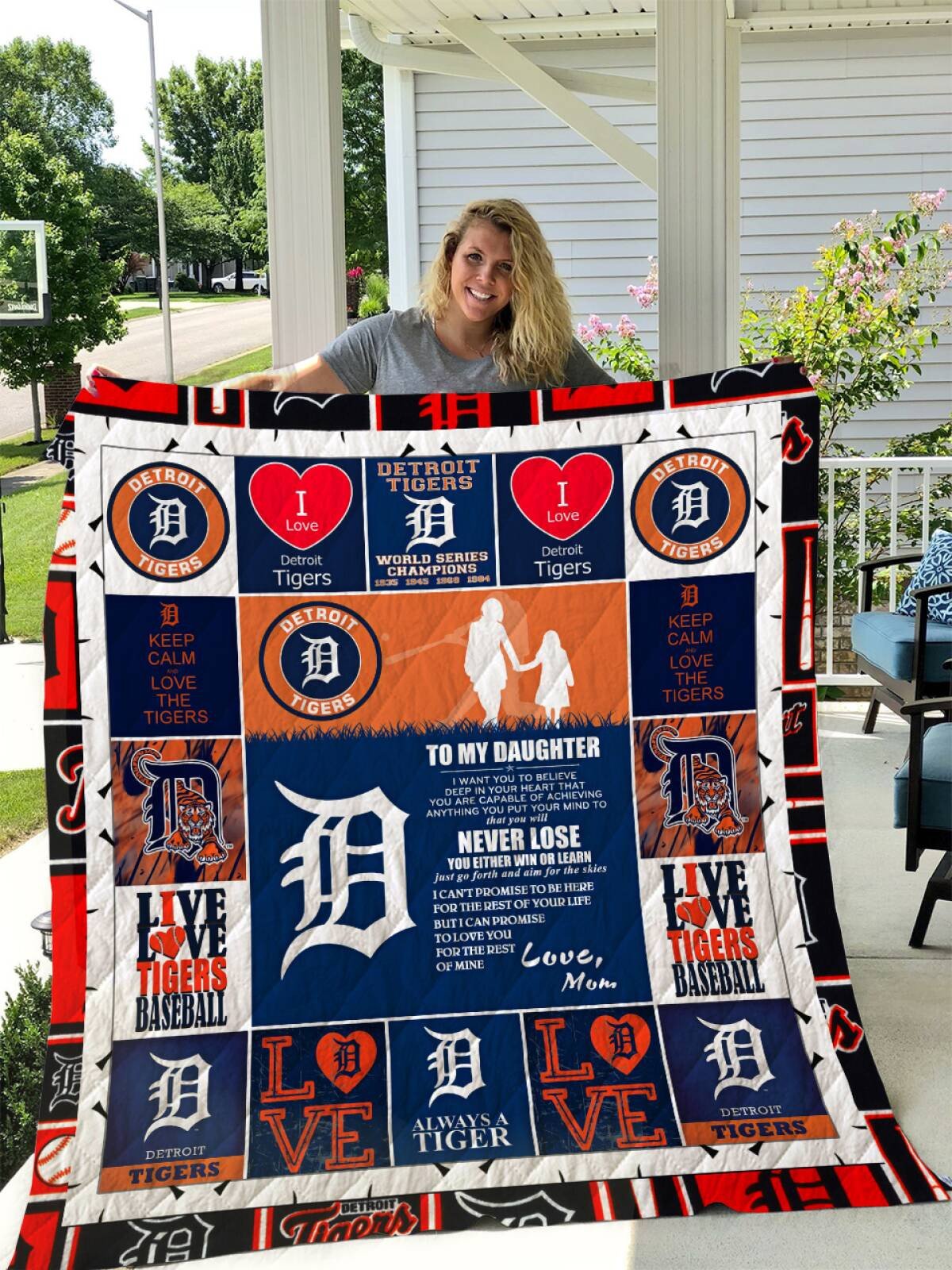 Detroit Tigers To My Daughter Love Mom 3D Quilt Blanket, Fleece Blanket