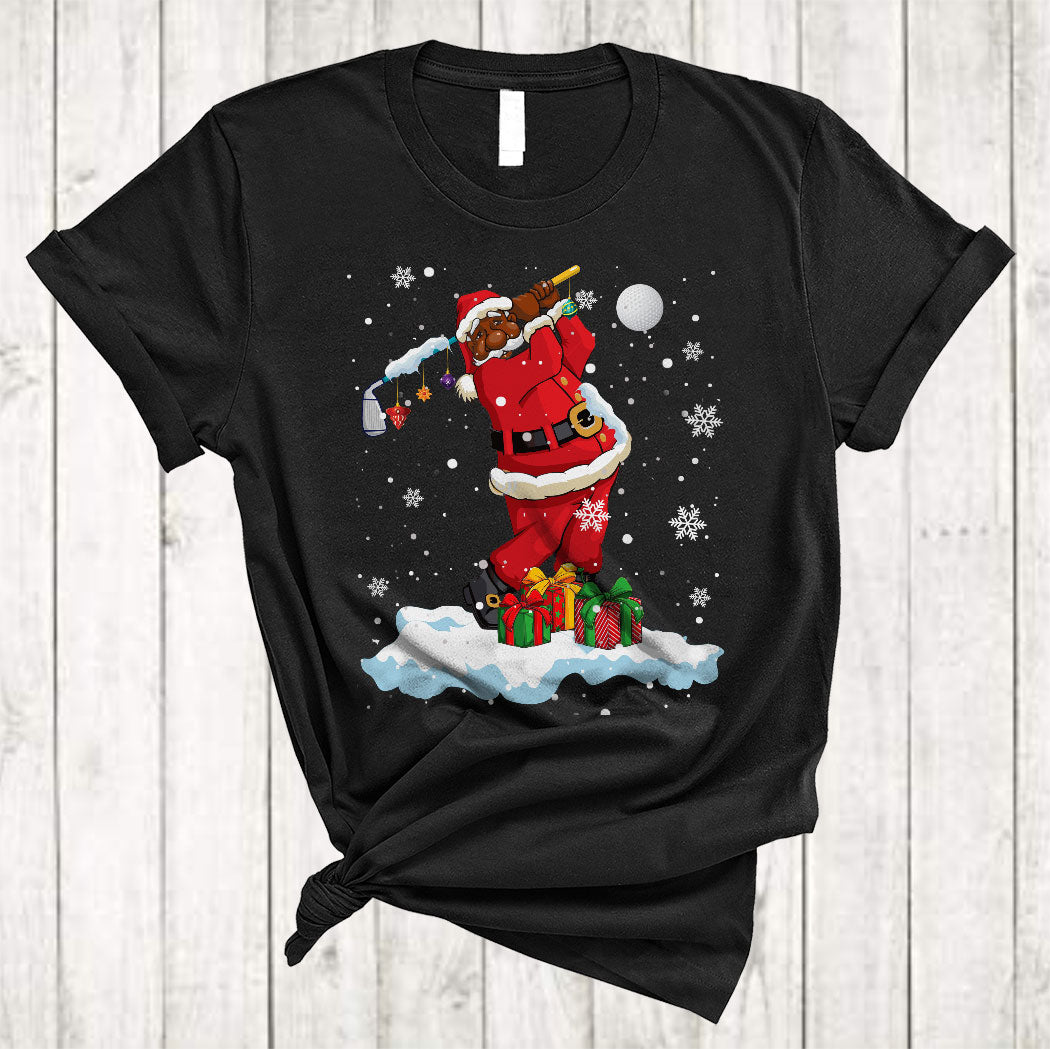 Santa Playing Golf Cute Christmas Black Proud Afro African American Santa Golf Player Lover T-Shirt