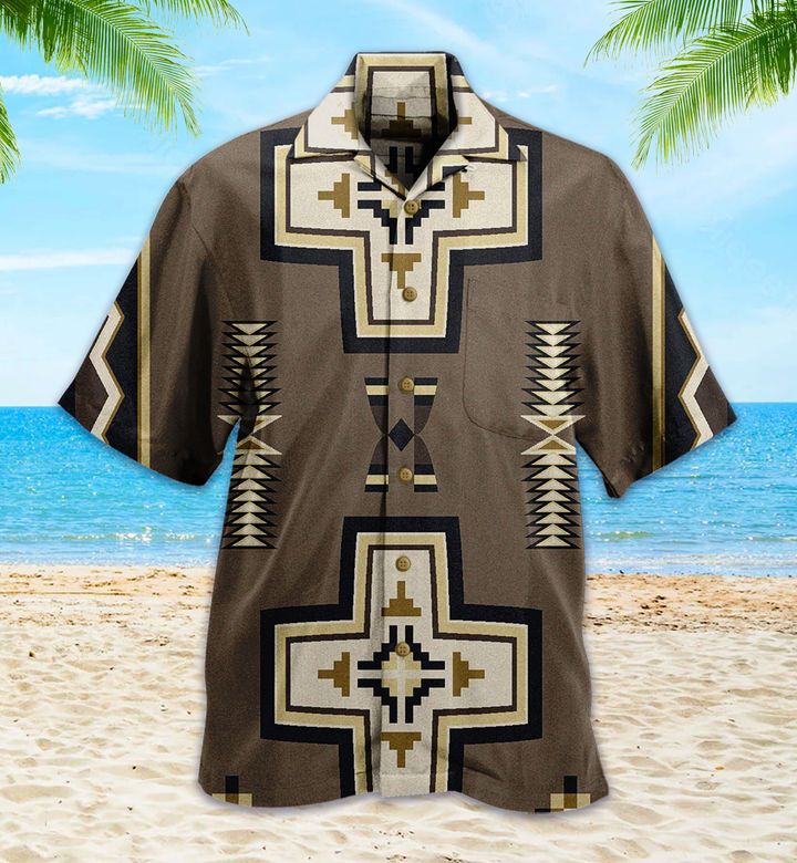 Native American Yellow Abstract Pattern Brown Hawaii Shirt Ha104404