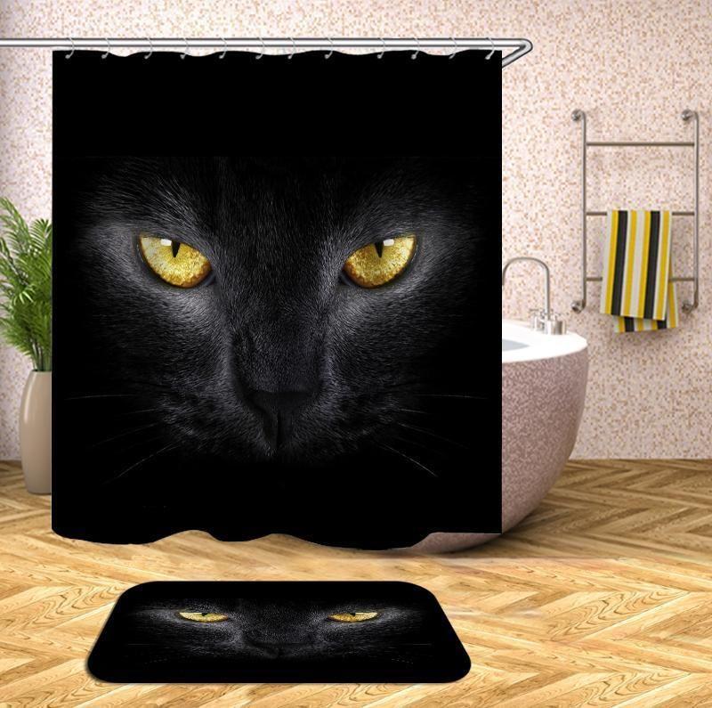 Black Cat Staring You Polyester Cloth 3D Printed Shower Curtain Home Decor Gift Idea