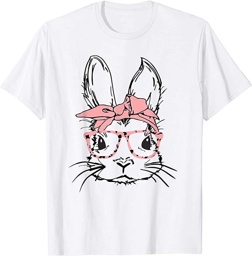 Easter Day Leopard Bunny Glasses Eggs Cute Rabbit T-Shirt