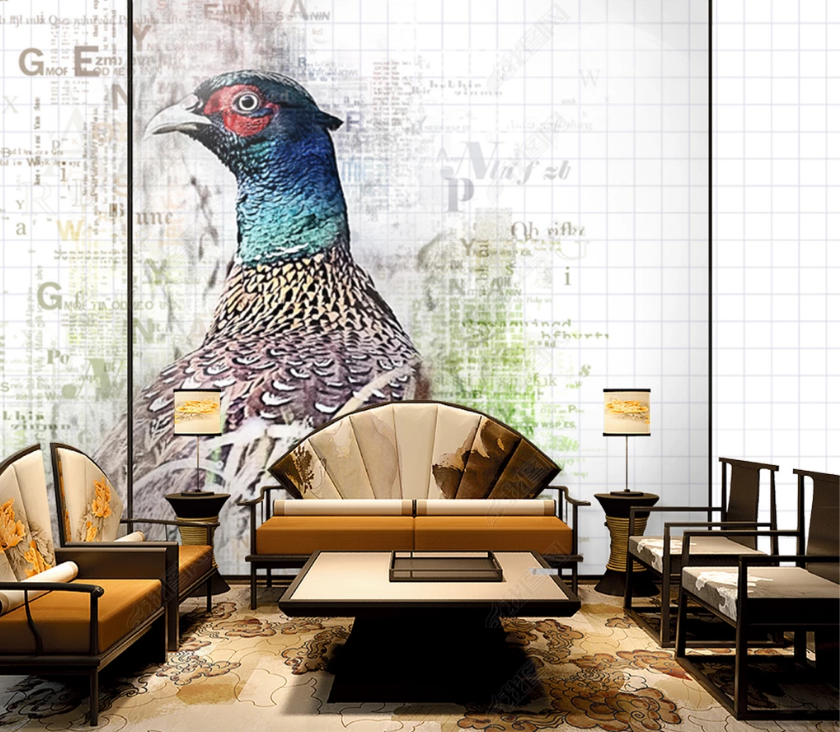 3D Watercolor Animal Pheasant Wall Mural Wallpaper Lqh 137