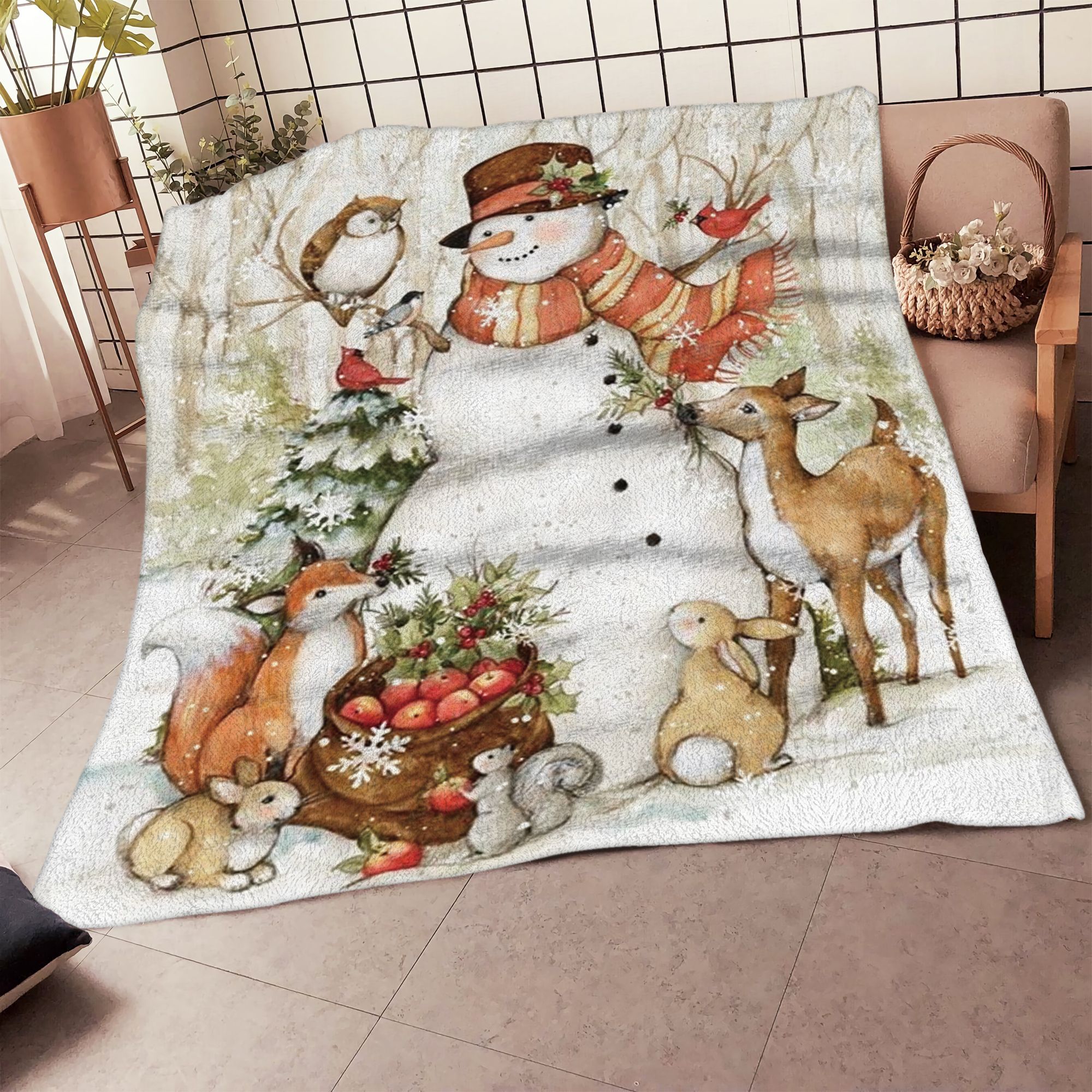 Snowman With Animals LHTHUONG TMLINH Fleece Blanket AAAIR FKOBON