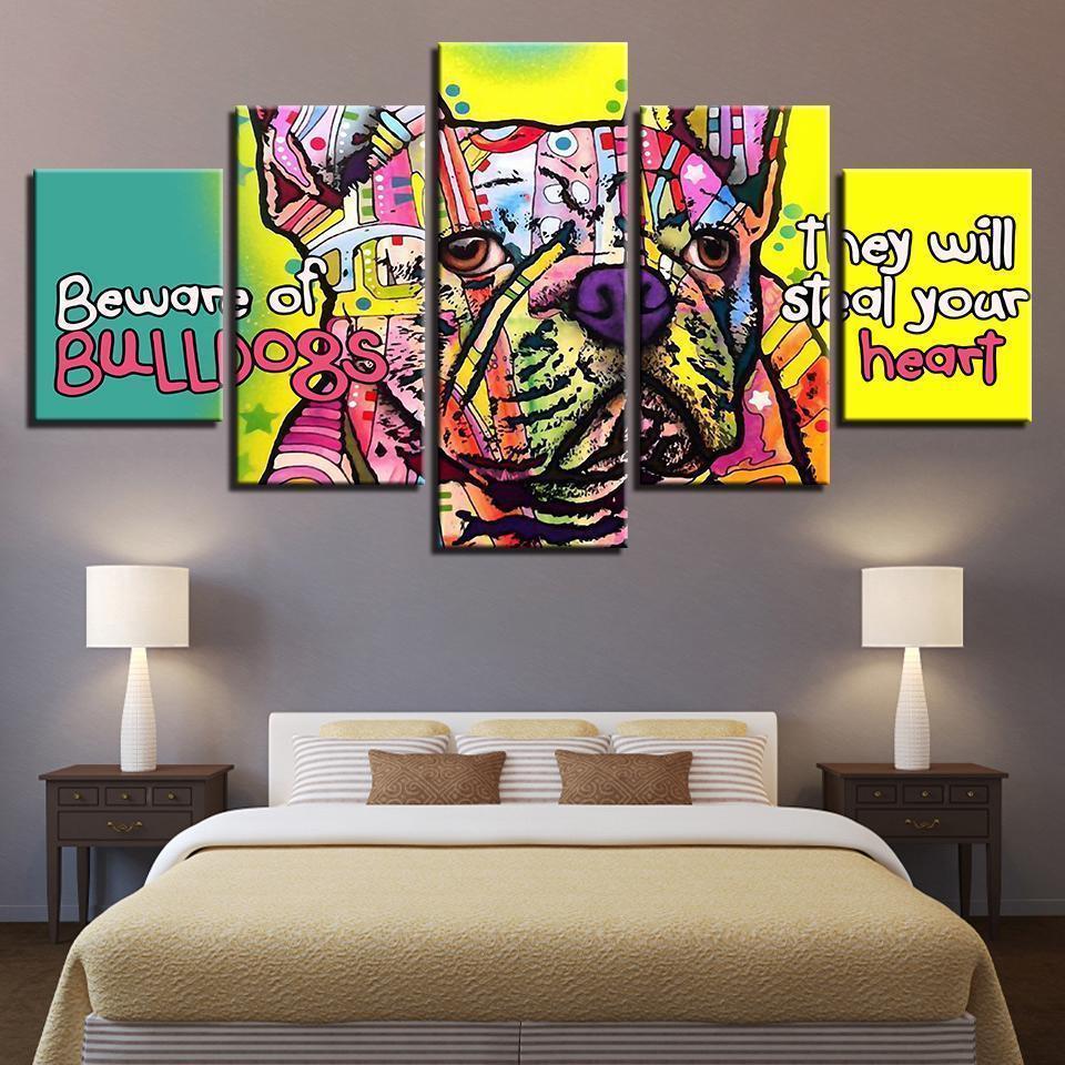 Action Colorful Animal French Bulldog Abstract Animal 5 panel Canvas – Wall Art