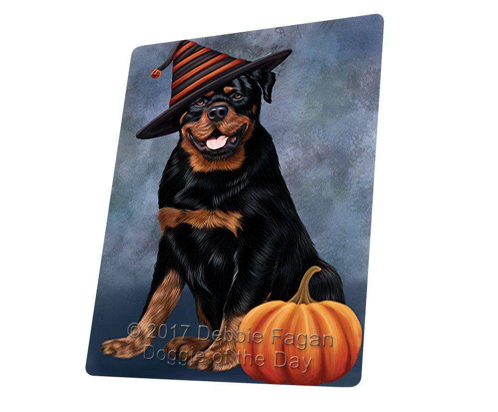 Happy Halloween Rottwieler Dog Wearing Witch Hat With Pumpkin Art Portrait Print Woven Throw Sherpa Plush Fleece Blanket