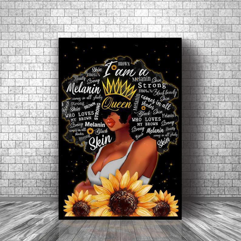 I Am Black Queen Canvas Art, Africa Women Poster, Black Girl Magic Wall Decor, Afro Girl Poster