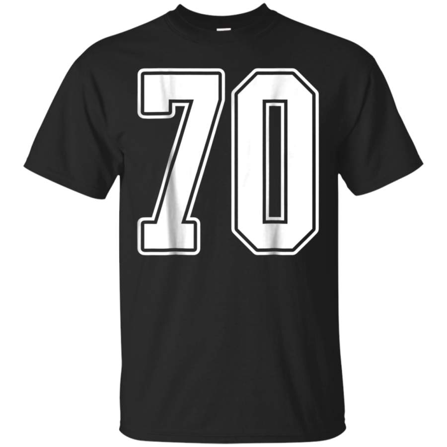 AGR 70 White Outline Number 70 Sports Fan Jersey Style T-Shirt