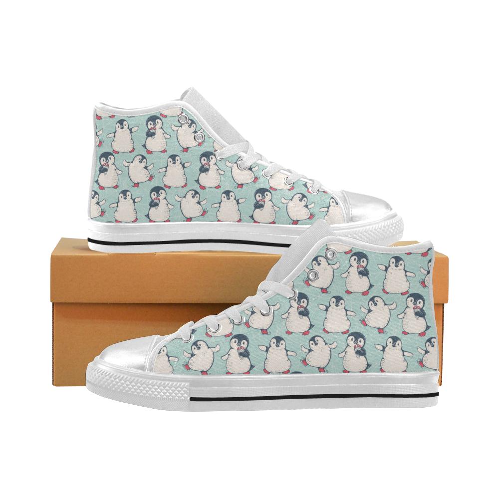 Cute Penguin pattern Women’s High Top Shoes White