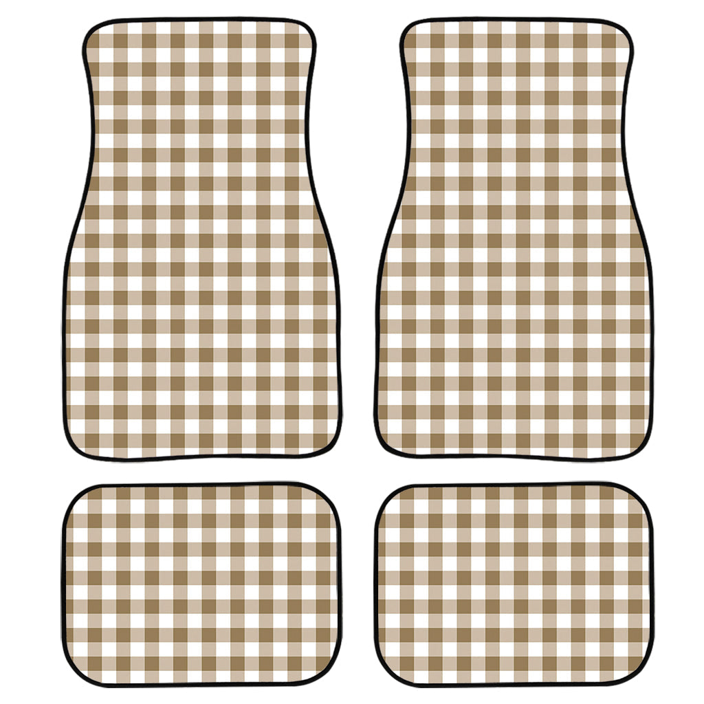 Tan And White Gingham Pattern Print Front And Back Car Floor Mats, Front Car Mat