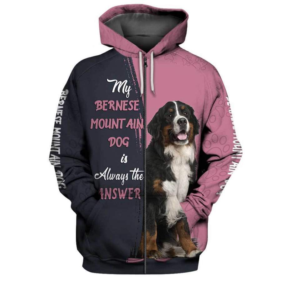 BERNESE MOUNTAIN DOG 3D Full Printing Zip Hoodie