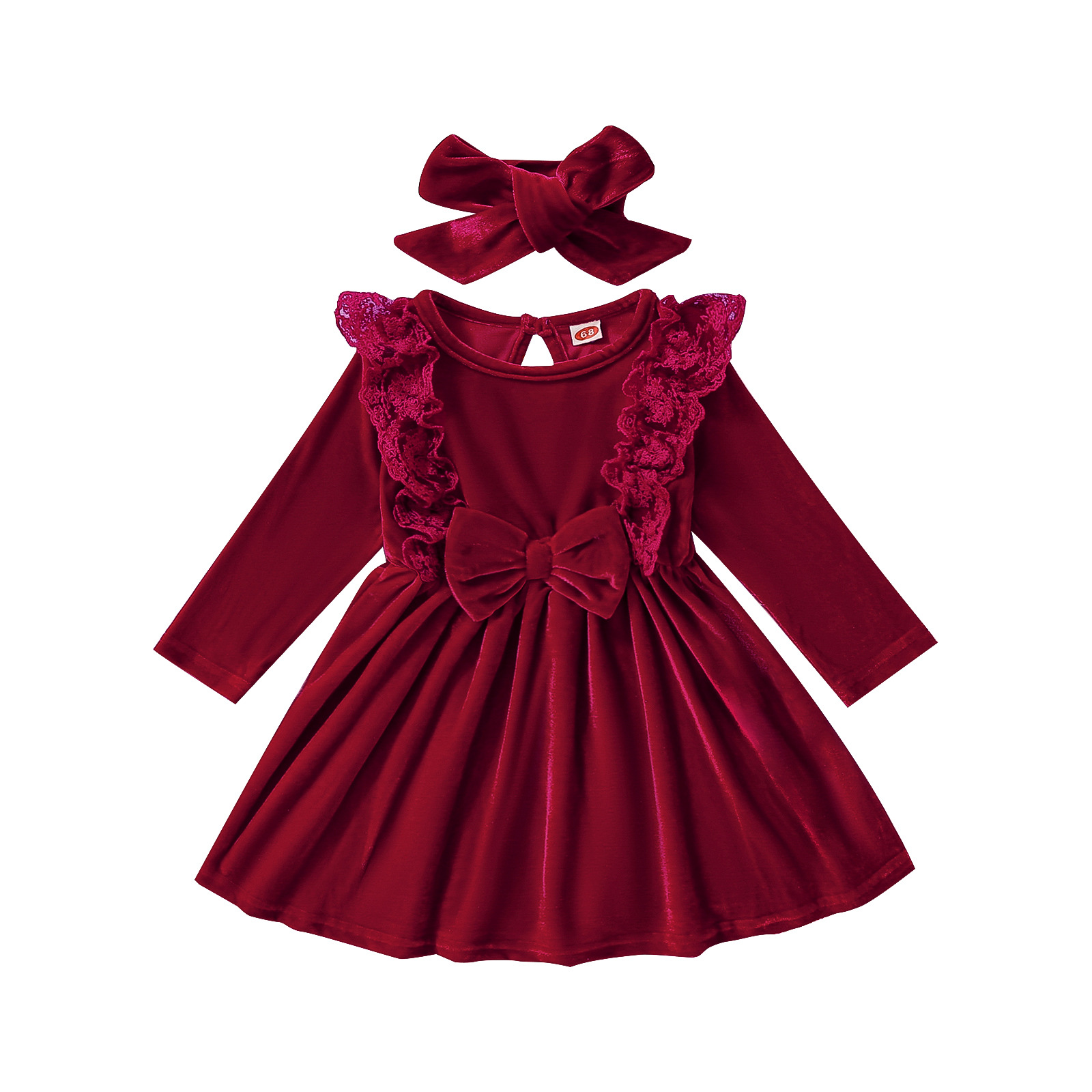 Wine Red Velvet Baby Girls Dress Flying Sleeve Kids Toddler Girls Princess Baby Dresses For Girls Children Clothing Outfit 3-24M alx