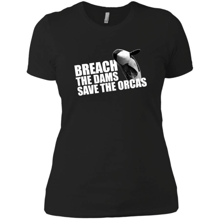 AGR Breach The Dams Save The Orcas Killer Whales Ladies T-Shirt